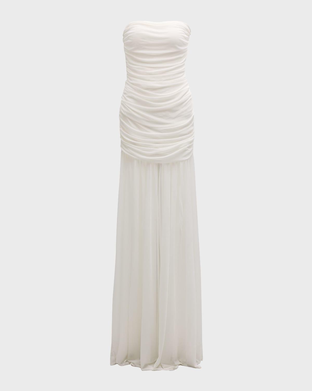 adele ruched strapless maxi dress