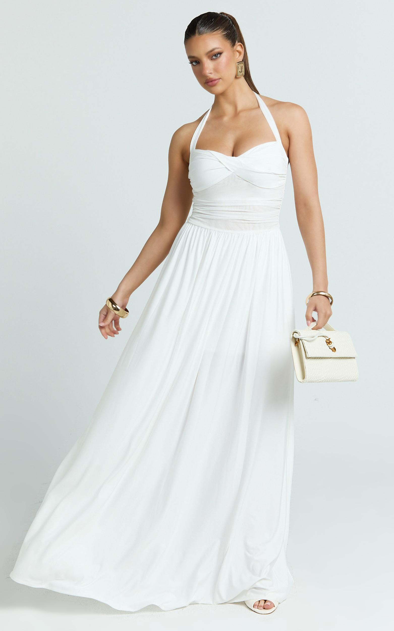 adelia maxi dress - jersey halter contrast dress in white