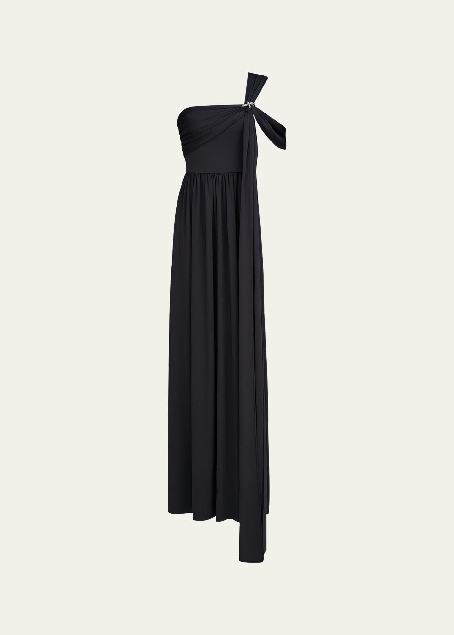 adena one-shoulder draped jersey maxi dress