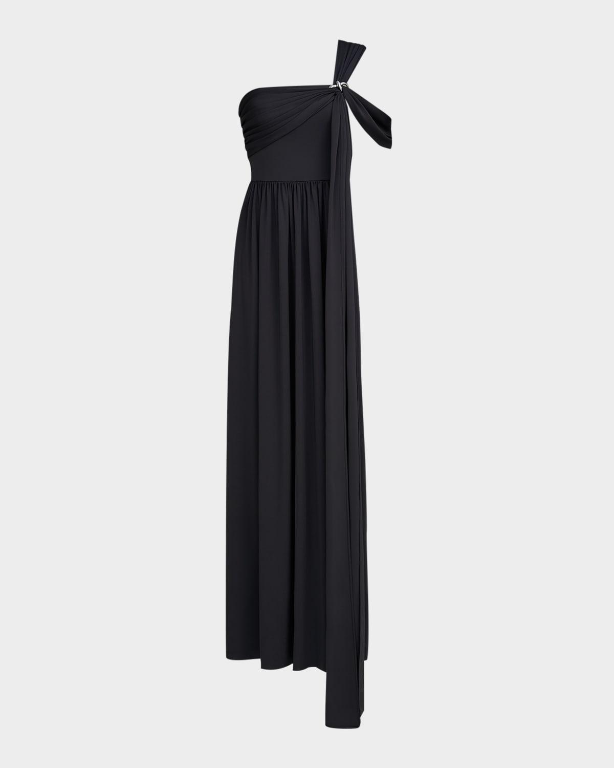 adena one-shoulder draped jersey maxi dress