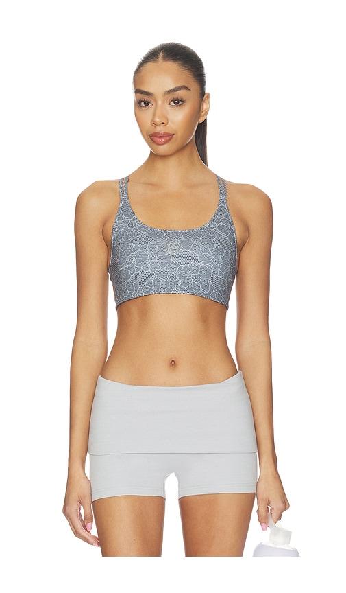 adidas by stella mccartney running printed mini crop sports bra in grey.