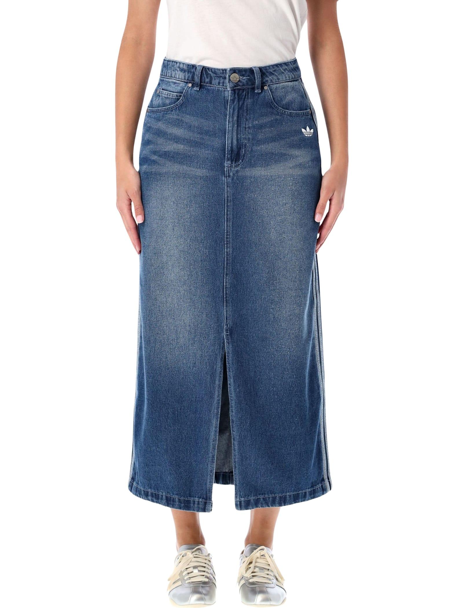 adidas originals adicolor 3-stripes denim pencil skirt