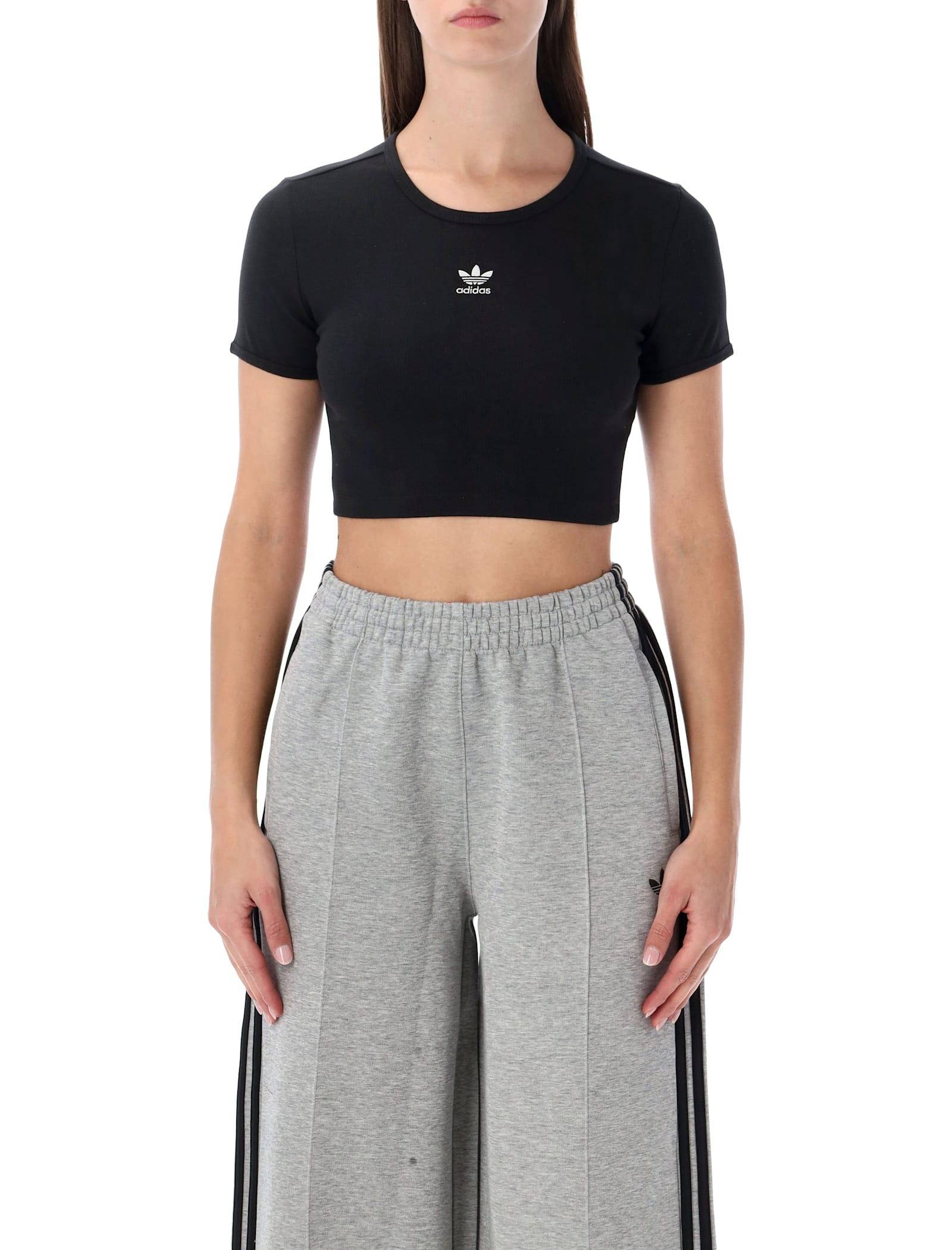 adidas originals black essentials ribbed cropped t-shirt
