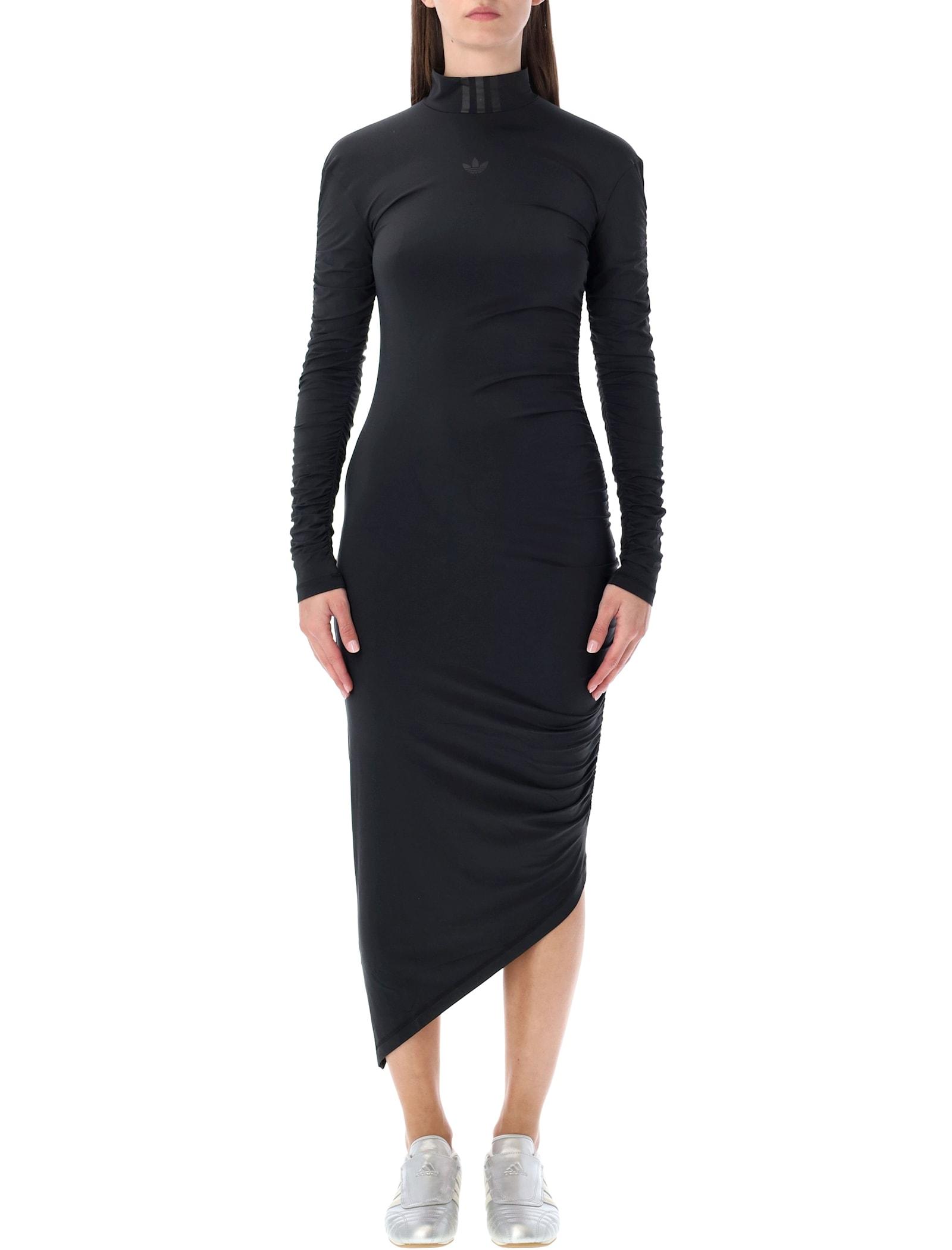 adidas originals black ruched long fitted dress