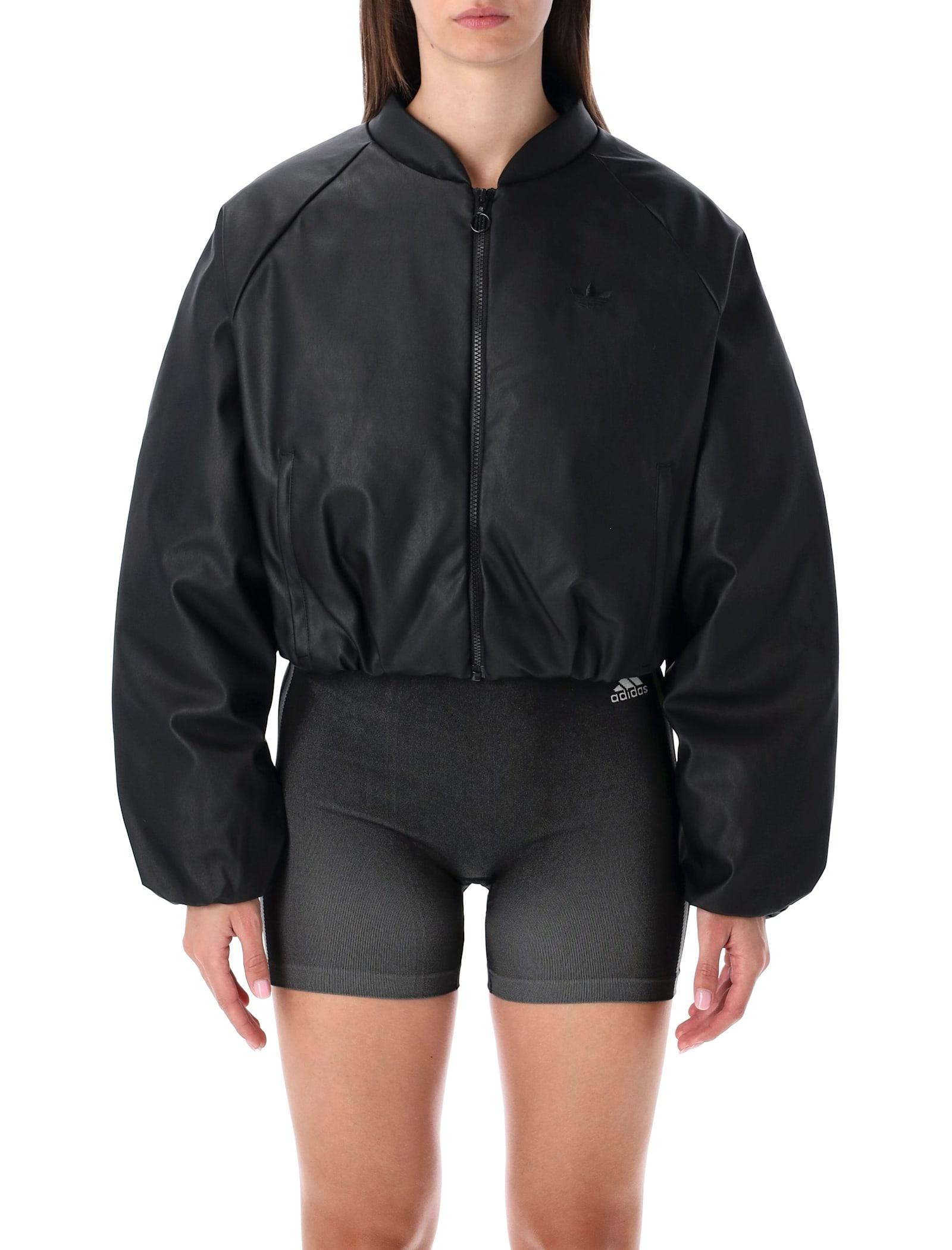 adidas originals pleather bomber synthetic down jacket black
