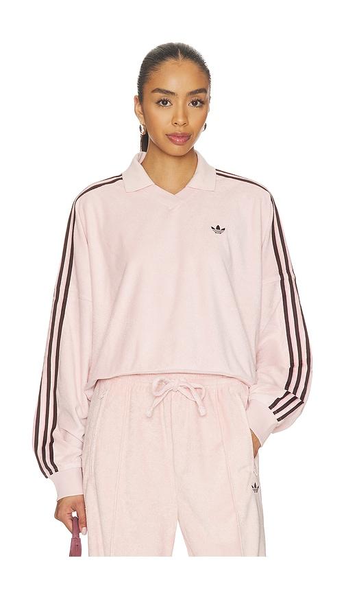 adidas originals terry towel v neck top in pink.