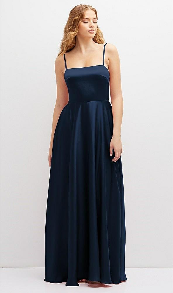 adjustable sash tie back satin maxi dress with full skirt