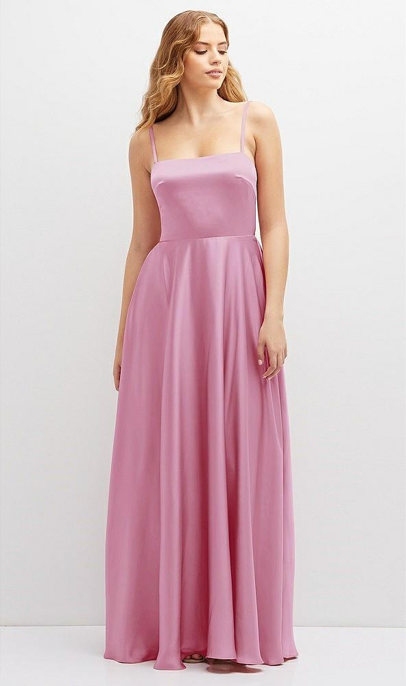 adjustable sash tie back satin maxi dress with full skirt