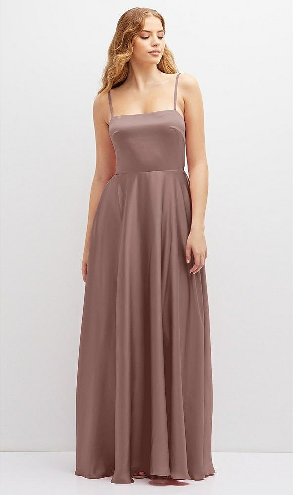 adjustable sash tie back satin maxi dress with full skirt