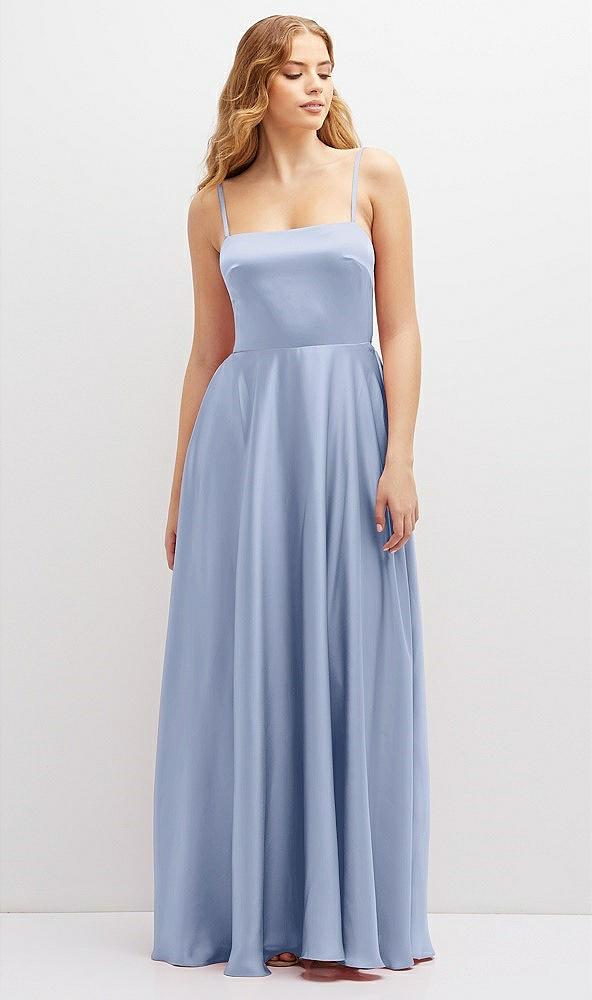 adjustable sash tie back satin maxi dress with full skirt