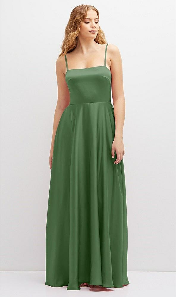 adjustable sash tie back satin maxi dress with full skirt