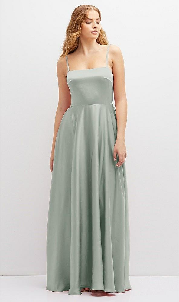 adjustable sash tie back satin maxi dress with full skirt