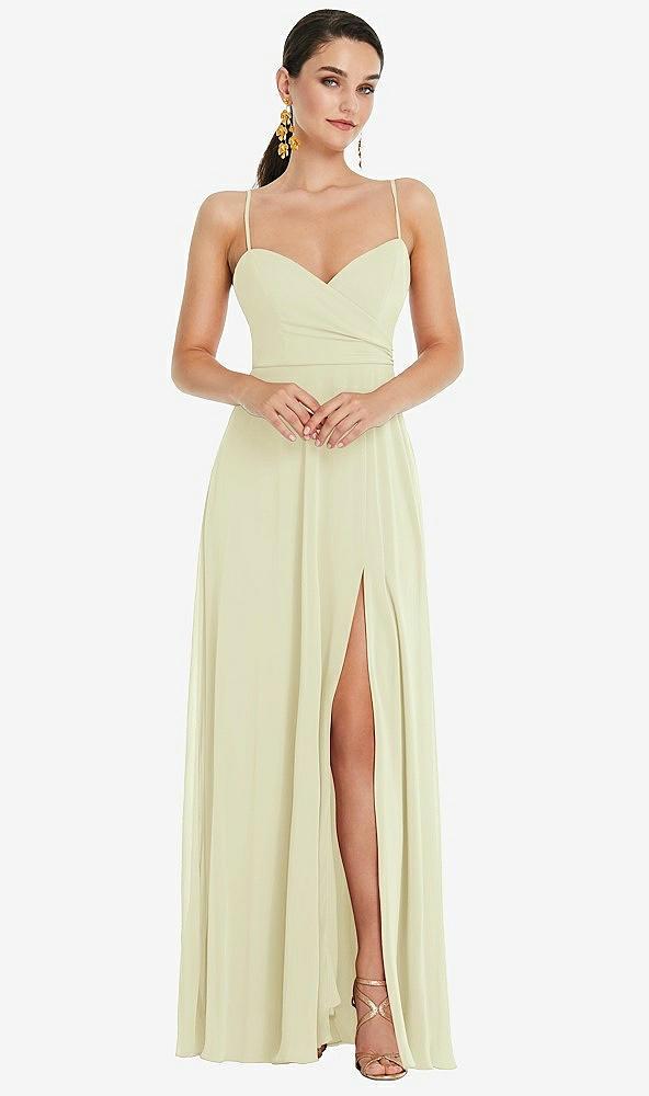adjustable strap wrap bodice maxi dress with front slit