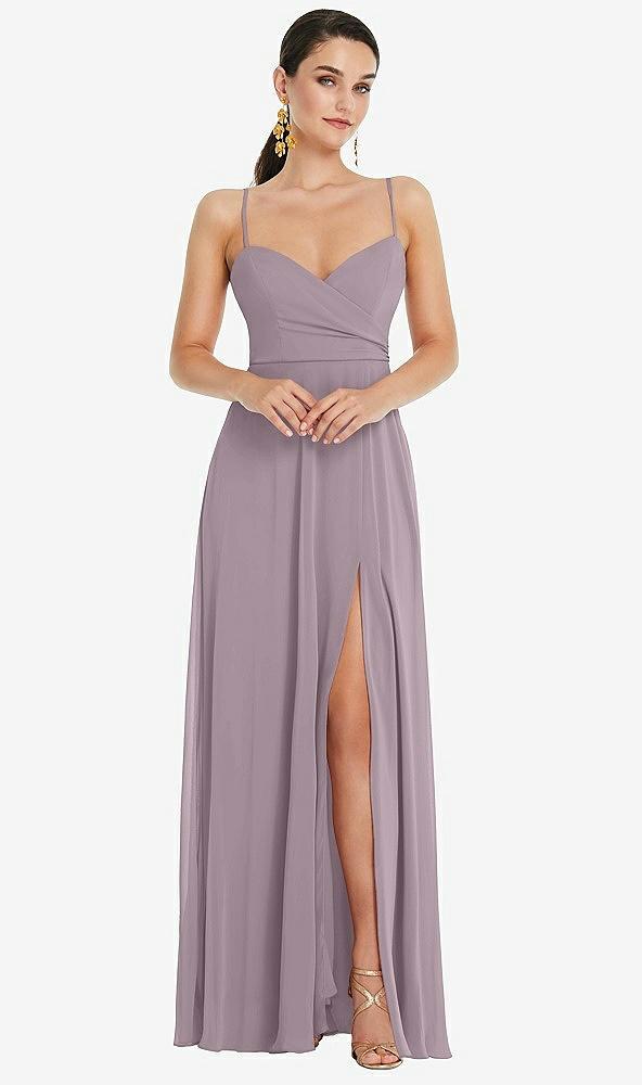 adjustable strap wrap bodice maxi dress with front slit