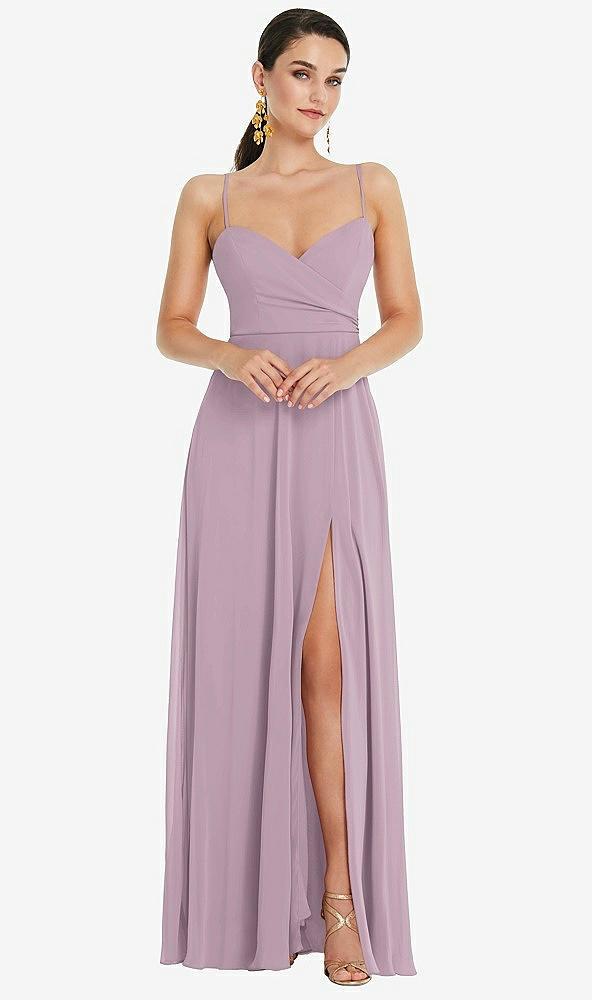 adjustable strap wrap bodice maxi dress with front slit