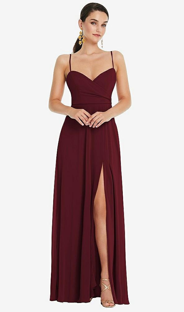 adjustable strap wrap bodice maxi dress with front slit