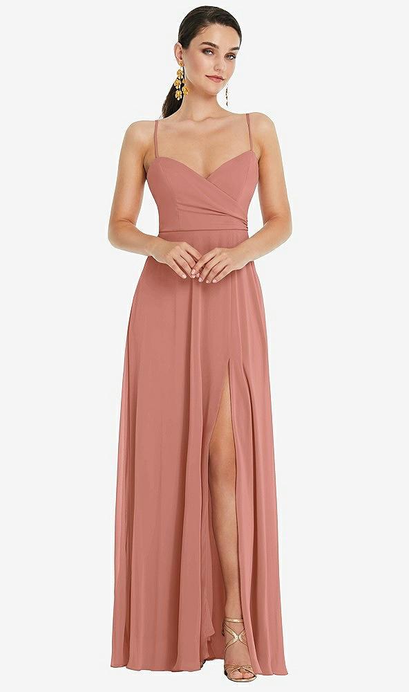 adjustable strap wrap bodice maxi dress with front slit