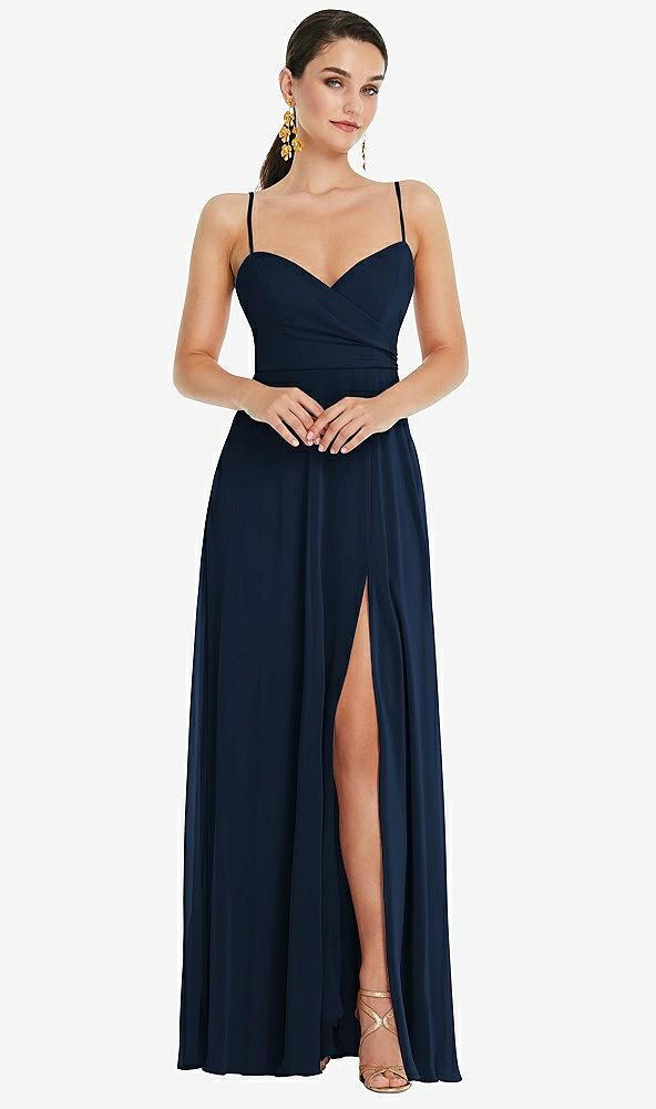 adjustable strap wrap bodice maxi dress with front slit