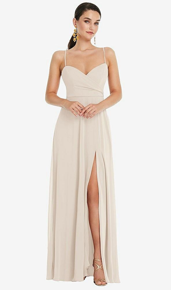 adjustable strap wrap bodice maxi dress with front slit