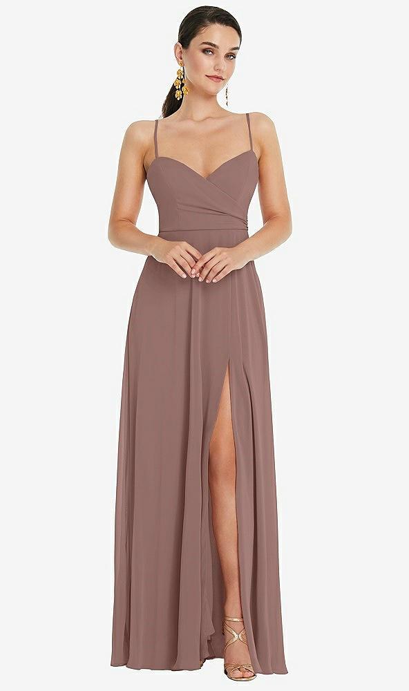 adjustable strap wrap bodice maxi dress with front slit
