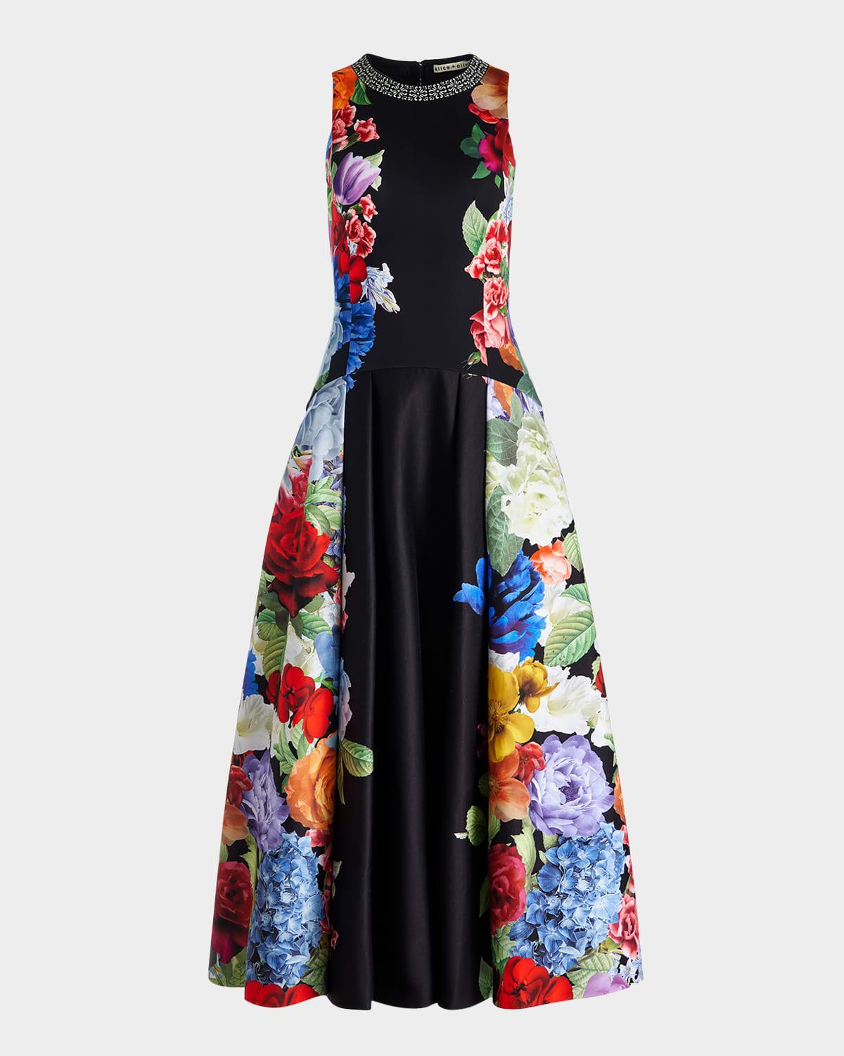 adley floral drop-waist midi dress