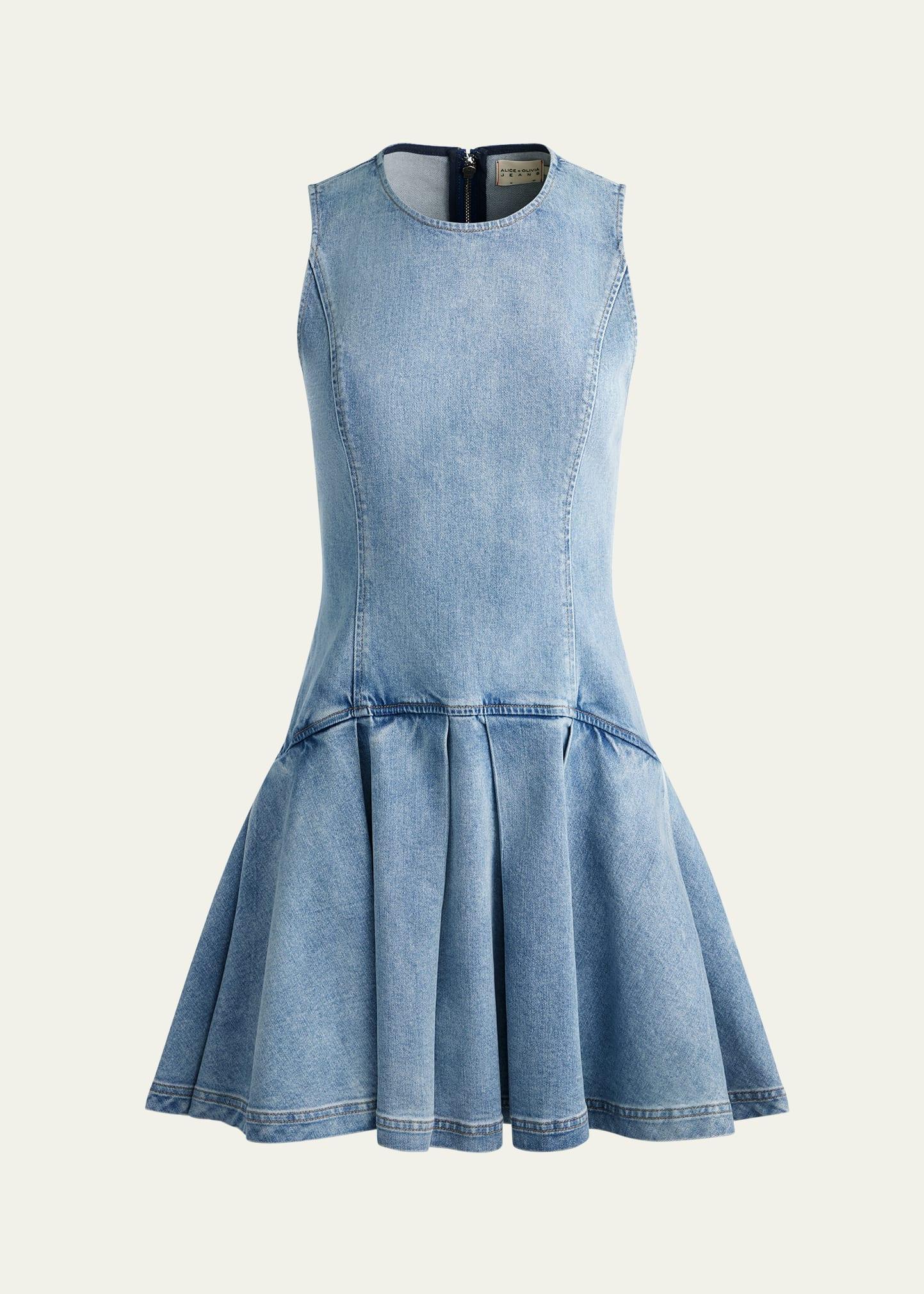 adley sleeveless drop-waist denim mini dress