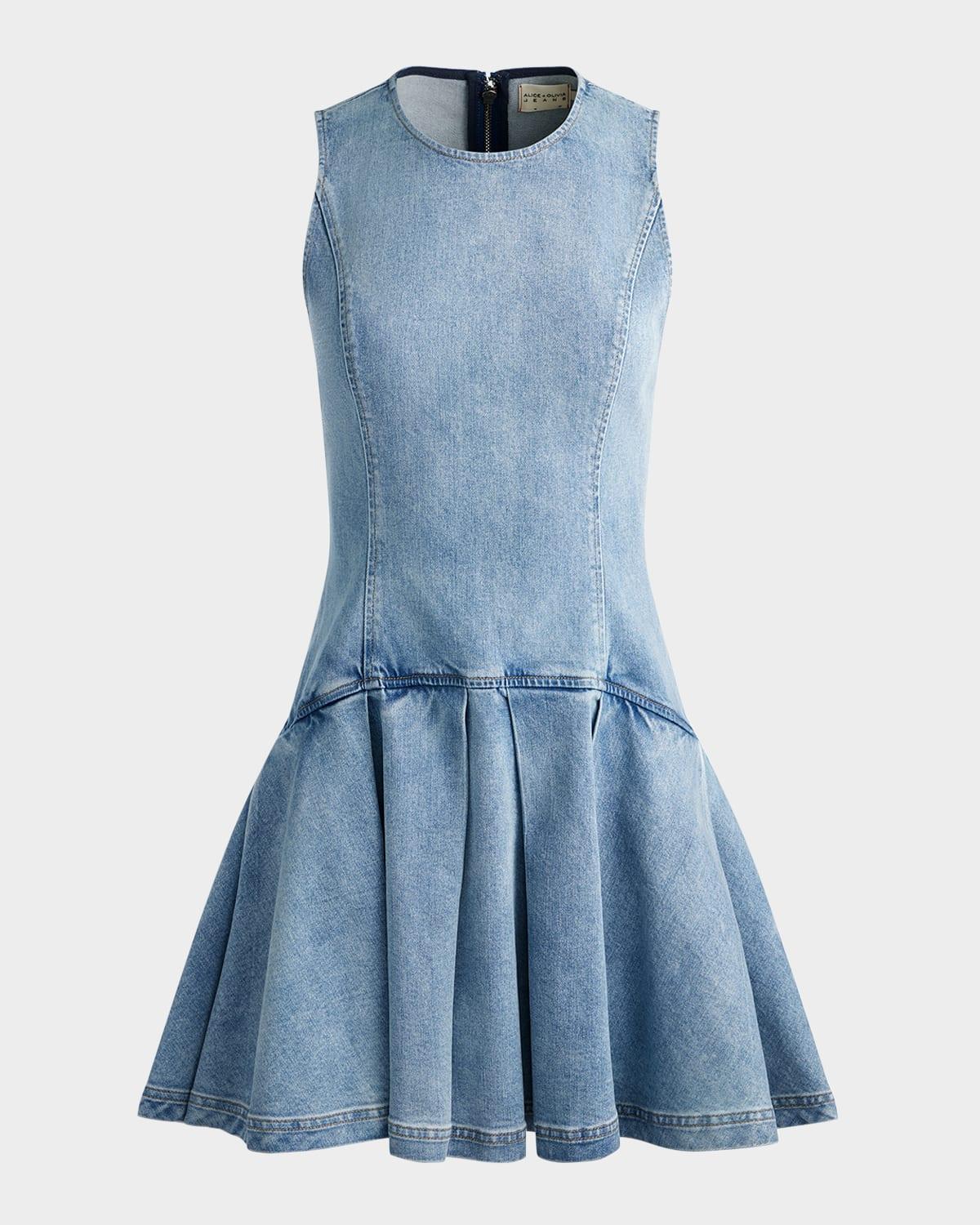 adley sleeveless drop-waist denim mini dress