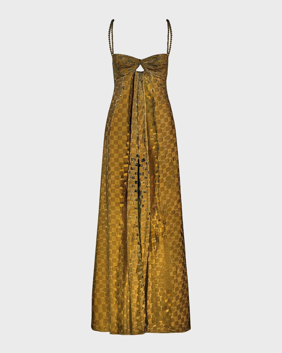 admirable masterpiece metallic checker maxi dress