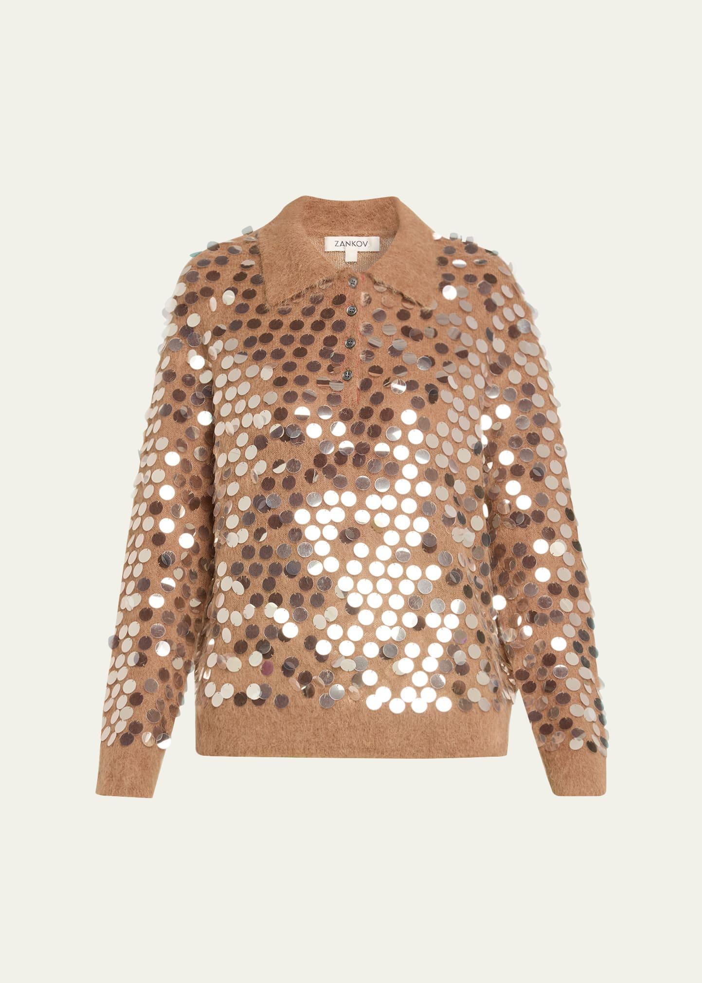 adora paillette mohair-wool polo sweater