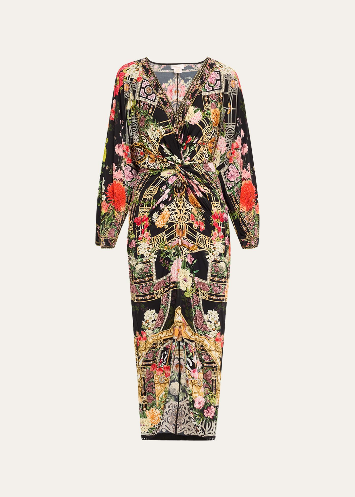 adorned in alexandria long split twist-front dress