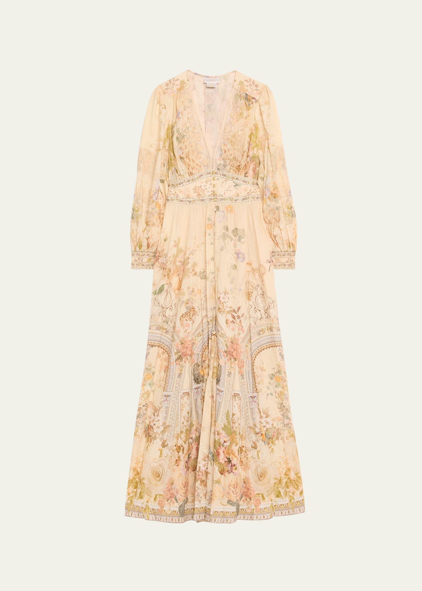 adorned in antiquity button-front maxi dress