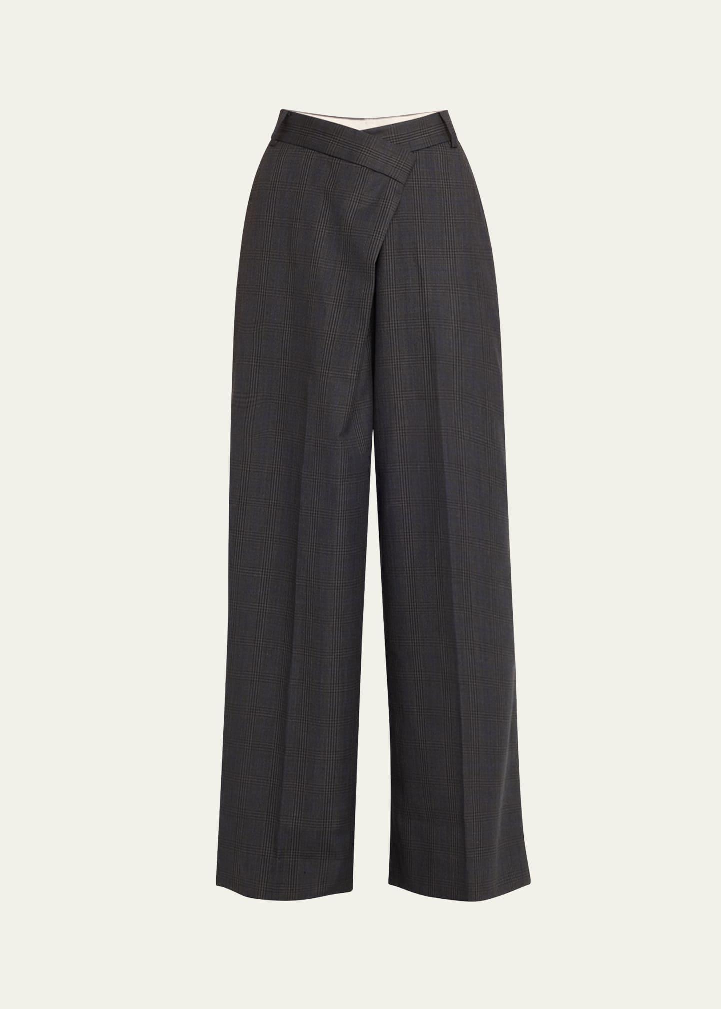 adrian asymmetric wool check pants
