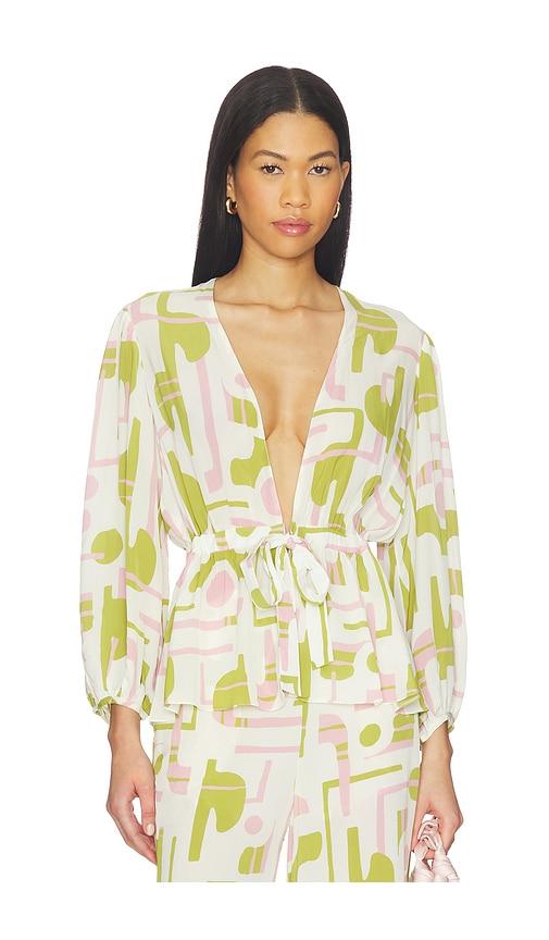adriana degreas balearic voluminous sleeves blouse in green,pink.