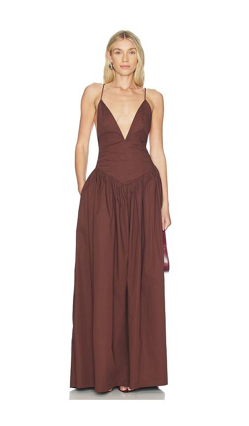 adriana degreas opulence deep-v maxi dress in brown.