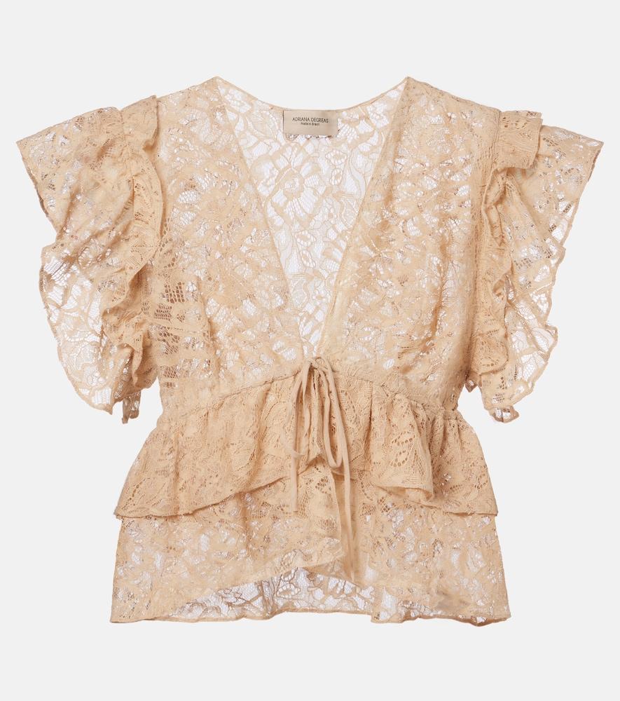 adriana degreas ruffled lace crop top