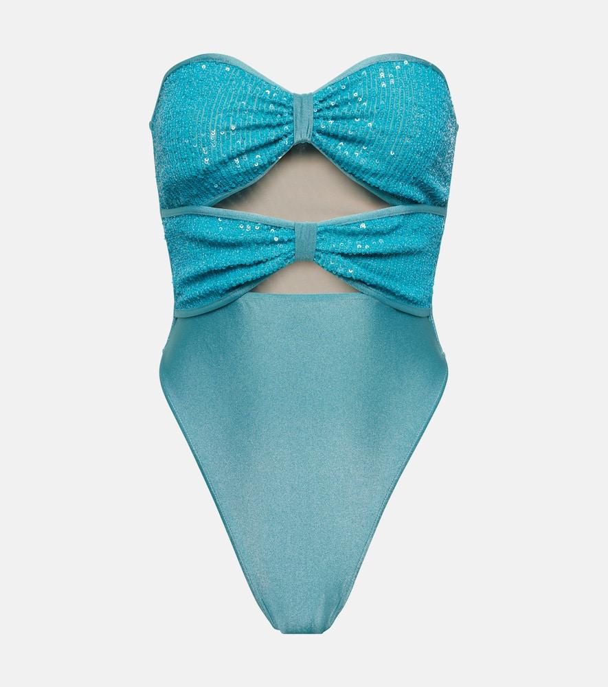 adriana degreas sequined cutout strapless swimsuit