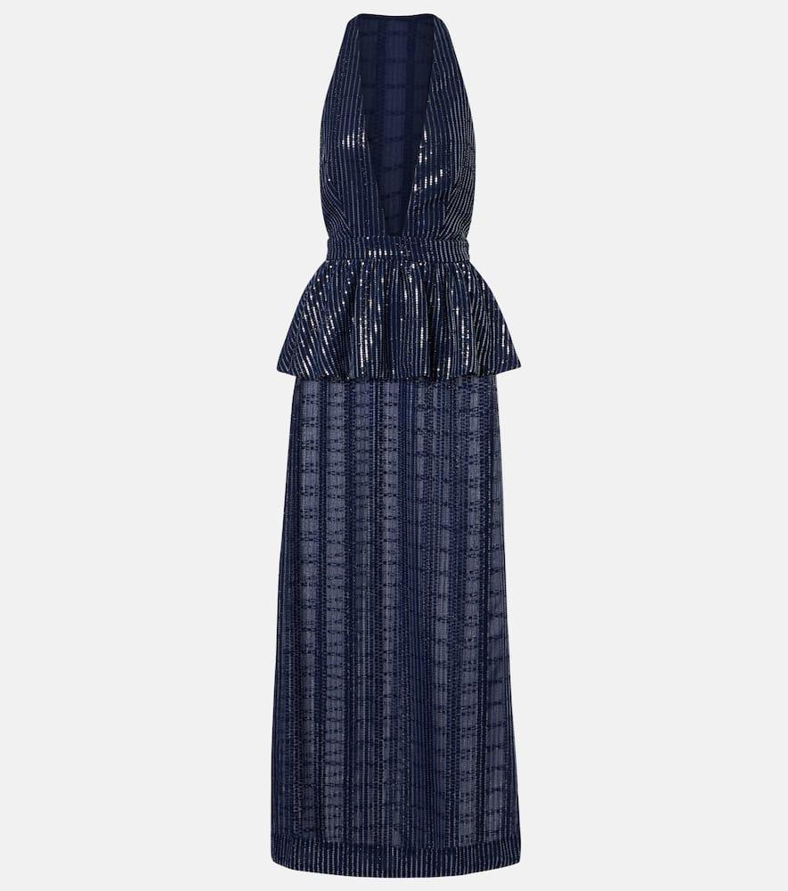 adriana degreas sequined peplum maxi dress