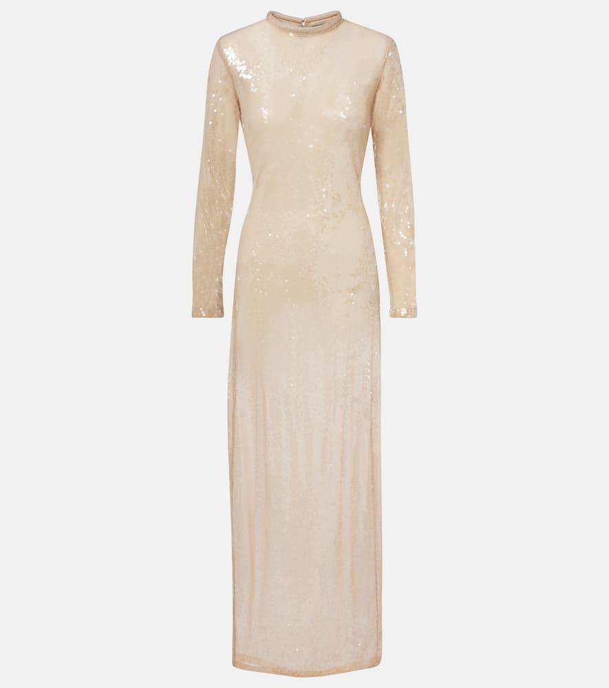 adriana degreas sequined sheer maxi dress