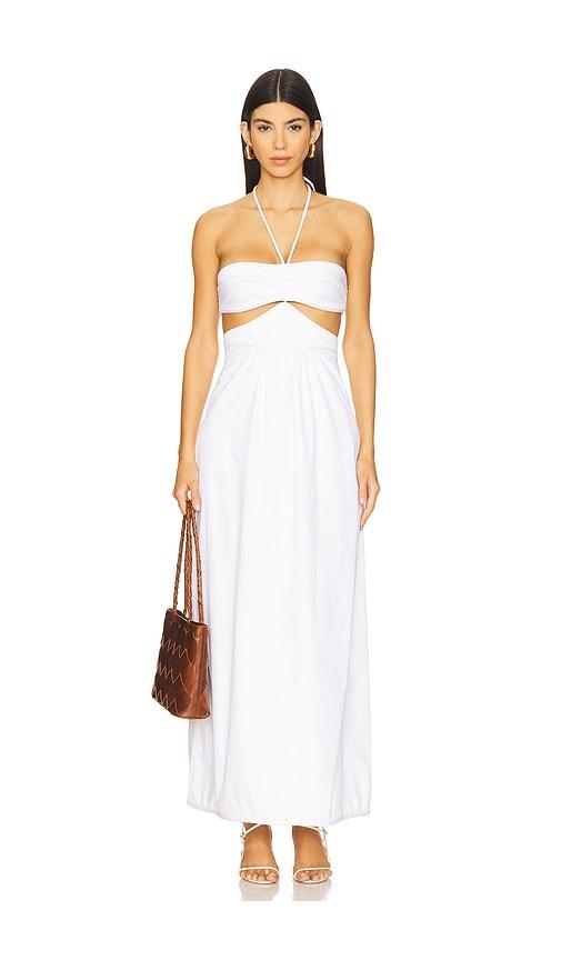 adriana degreas solid cut-out halterneck long dress in white.