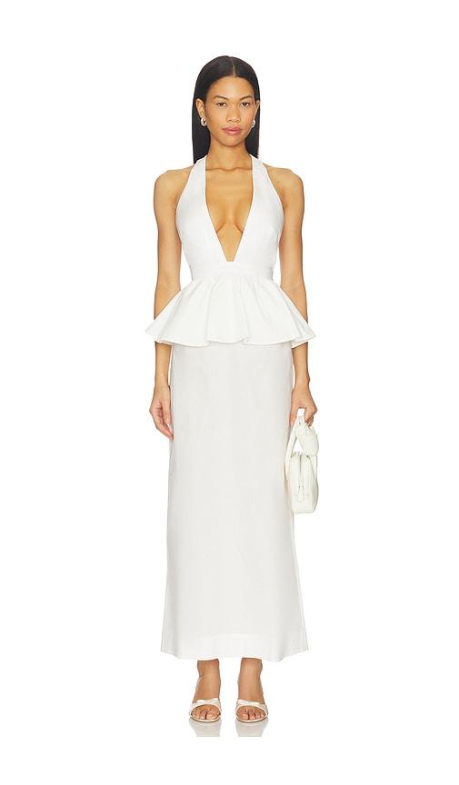 adriana degreas solid deep-v peplum maxi dress in ivory.