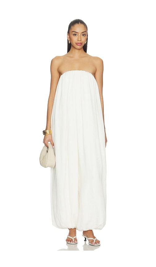 adriana degreas strapless bubble jumpsuit in ivory.