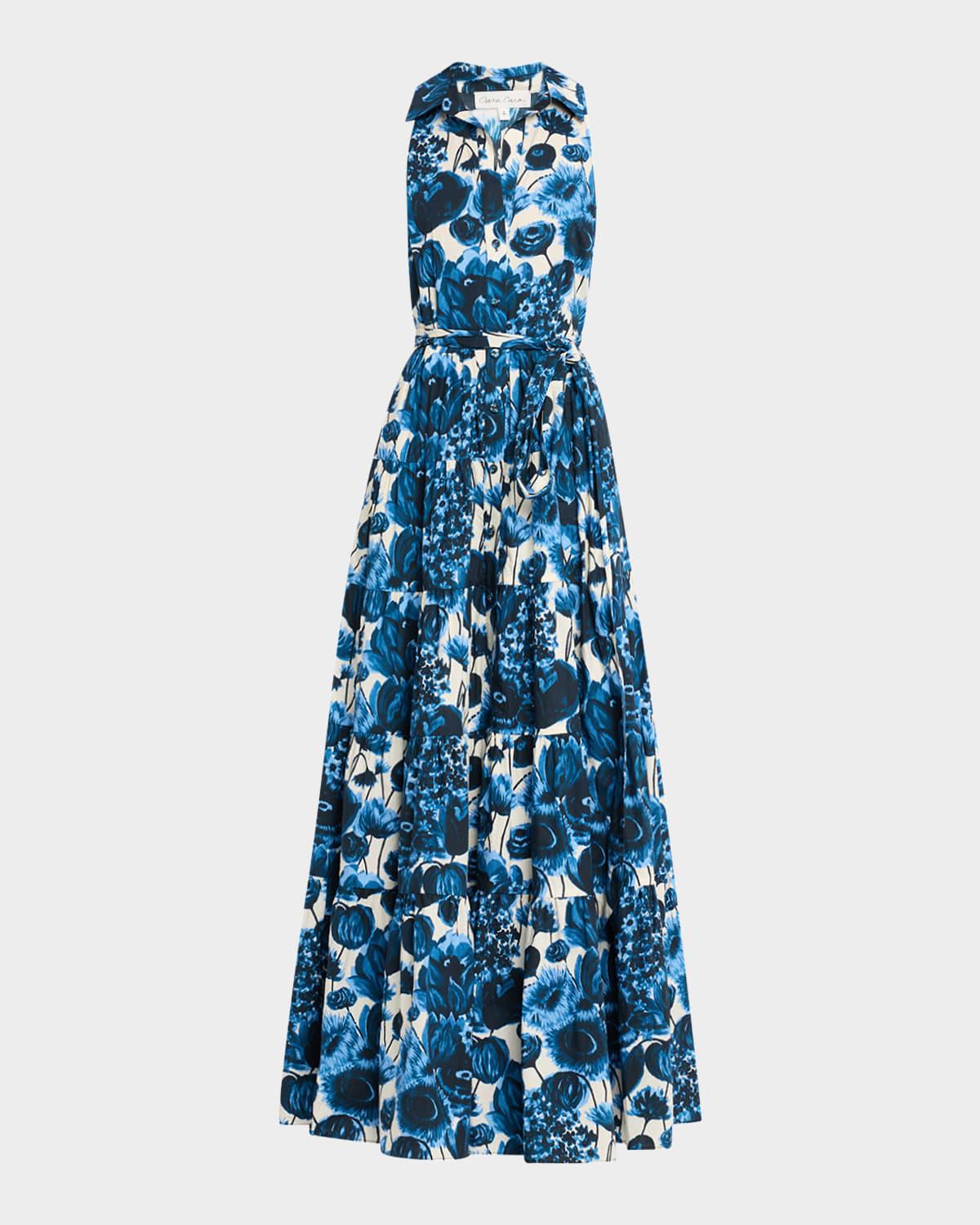 adriana floral poplin sleeveless maxi shirtdress