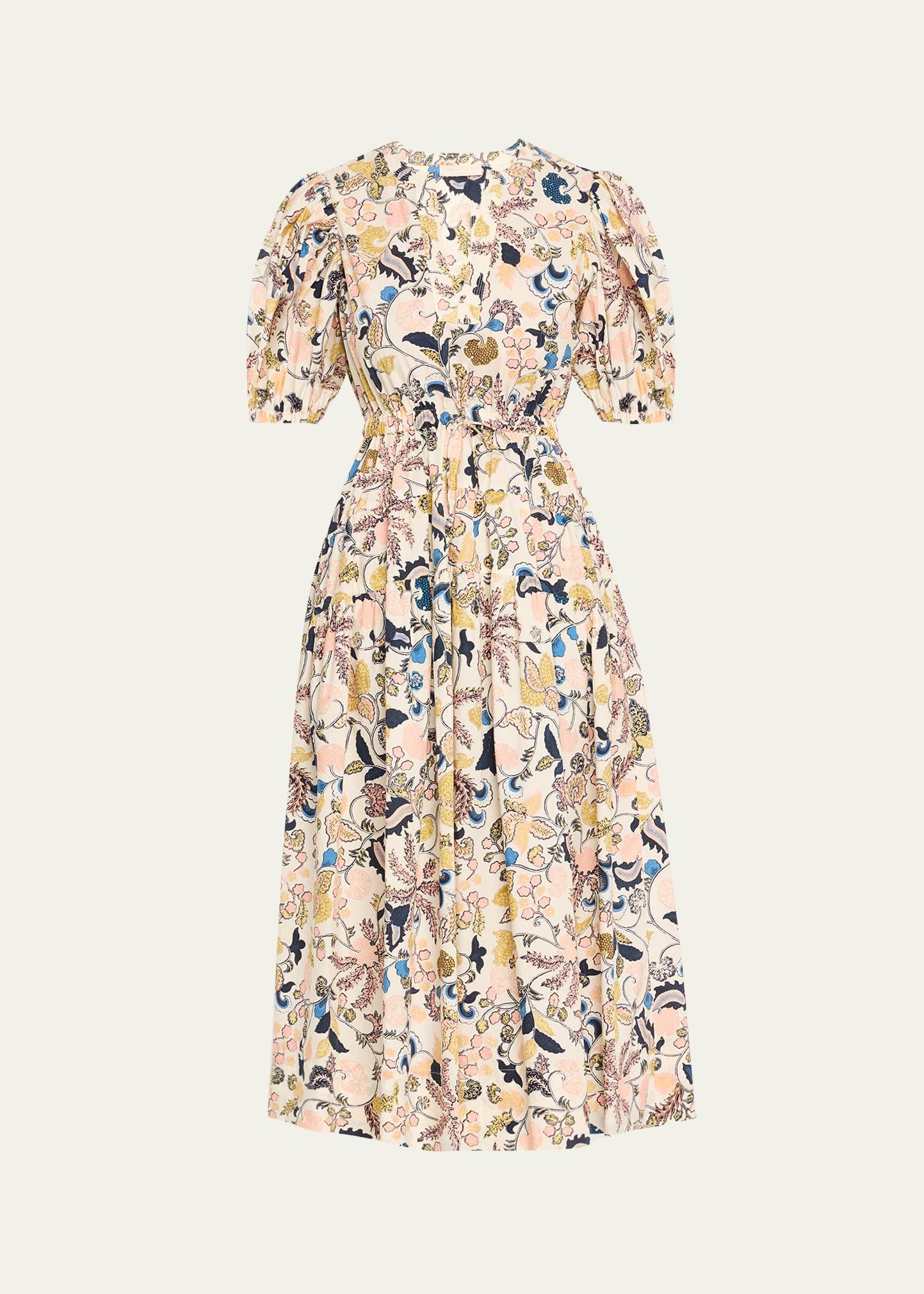 adriana puff-sleeve v-neck midi dress