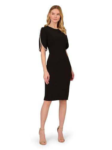 adrianna papell women's knit crepe pearl midi dress, black