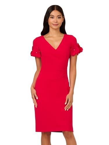 adrianna papell women's knit crepe short dress, red rose