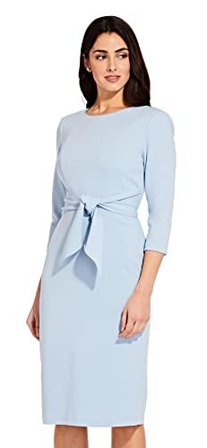 adrianna papell women's knit crepe tie waist sheath, blue mist