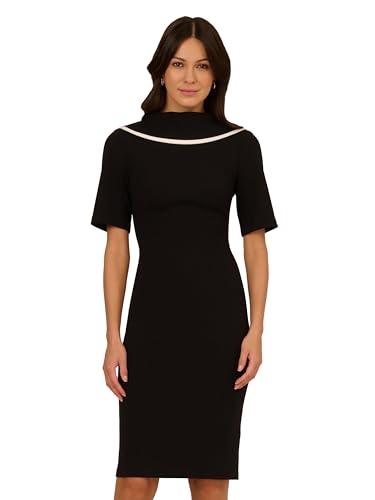 adrianna papell women's roll neck sheath with v back, black/ivory