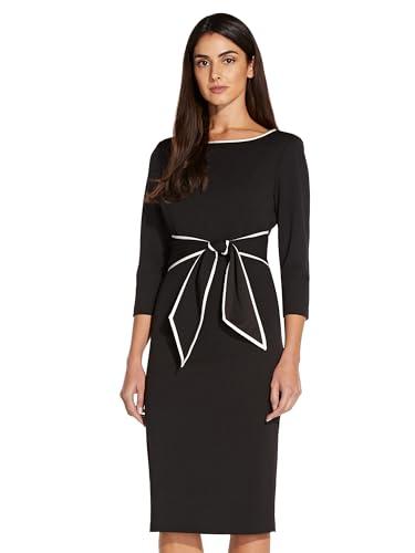 adrianna papell women's tipped crepe tie dress, black ivory