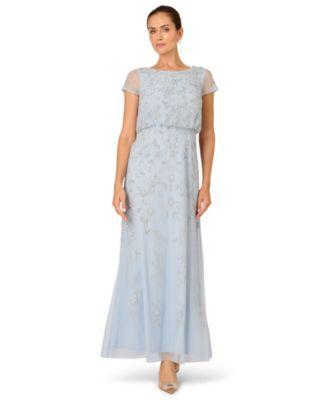 adrianna papell womens boat neck beaded blouson gown 0p 20
