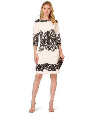 adrianna papell womens scroll lace boat neck short dress